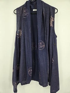 Yasuko Kurisaka Cotton Open Tunic Vest Blue Print Size M/L? Lagenlook Classic - Picture 1 of 5