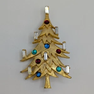 Vintage Sphinx Weihnachtsbaum Brosche A282 Strass vergoldet wie besehen  - Bild 1 von 15