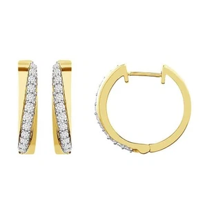 Ladies Hoop Earrings 0.50ct Round Natural Diamond 10k Yellow Gold - Picture 1 of 1