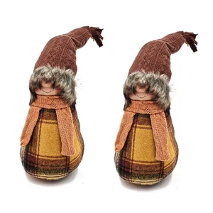 2pcs Gnomes Decor, Fall Thanksgiving Table Gnome Figurine Curling Hat Brown - Picture 1 of 9