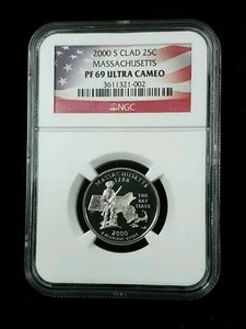 2000-S Proof Massachusetts Quarter CLAD - NGC PF 69 ULTRA CAMEO #4046 - Picture 1 of 2