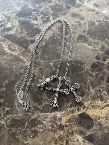 Chrom Herzen (Foti Totenkopf, filigranes Kreuz, Doppelkreuz) Charms & 22’ Kette - Bild 1 von 9