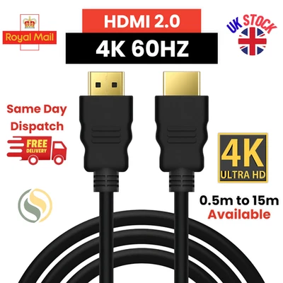 4K HDMI Cable 2.0 UltraHD High Speed 2160p 0.5m/1m/2m/3m/5m/10m/15m Premium Lead - Image 1 of 4