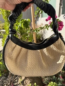 Valentina Fiore NEW Leather Straw Black Shoulder Bag Satchel Italy - Picture 1 of 13