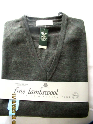 ТОНКИЙ ЯГНЕНКА ШЕРСТИ СЕРЫЙ СВИТЕР - ЗНАКИ И СПЕНСЕР - НОВЫЙ С ЯРЛЫКАМИ - СРЕДНИЙ - Изображение 1 из 4