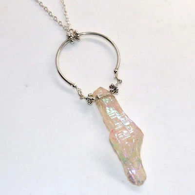 Exclusive Crystal Titanium Aura Quartz Beaded Gemstone Necklace 19" GW - Image 1 of 3