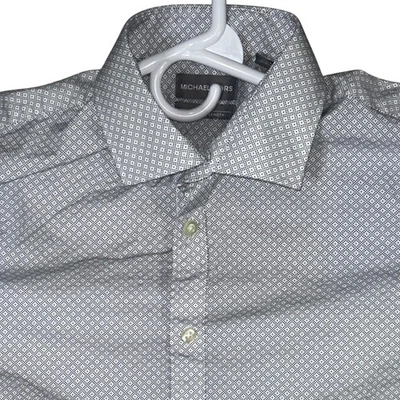 Michael Kors Men's Slim Fit Untucked Length Gray Geometric Print Dress Shirt L - Image 1 of 4