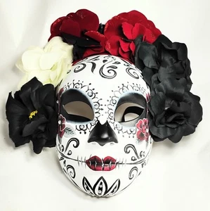 Black & White Day of the Dead Party Mask Women Mask Decorated Mask New Orleans - Picture 1 of 5