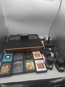 Atari 2600 4 Switch Woody Console Joysticks Power Supply 9 Games Cleaned Tested - Picture 1 of 14