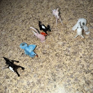 Vintage Set 5 Mini mundgeblasene Glas Tierfiguren Pferd Stinktier Huhn + Bonus - Bild 1 von 4