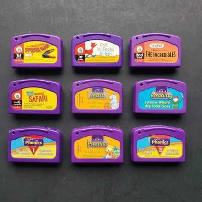 Lot Of 9 Leapfrog Leap Pad Cartridges Spider-Man Incredibles Dr Seuss Phonics  - Image 1 of 3