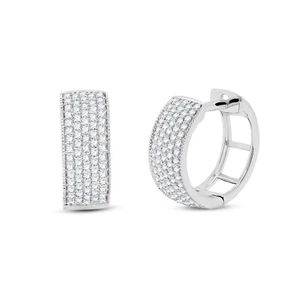 Pendiente pavé aro diamante natural corte redondo de 0,50 quilates de oro blanco sólido real de 14 quilates - Imagen 1 de 6