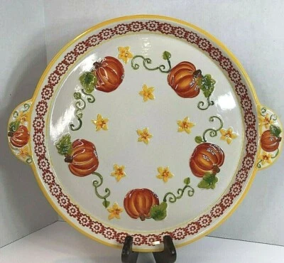 Temptations Pumpkin Patch Cake Plate Server Platter By Tara 12.25" Orange EUC - Image 1 of 4