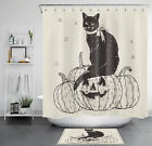 Black Cat Sitting On Pumpkin Halloween Shower Curtain Bathroom Accessories Set