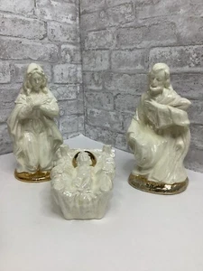 Vintage Krippe irisierende Perle 22kt Gold Akzente Keramik Maria Josef Jesus - Bild 1 von 7