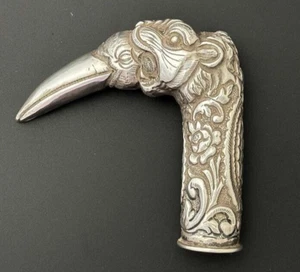 Figural Silver PARASOL or CANE HANDLE Lion and Bird South American? - Picture 1 of 6