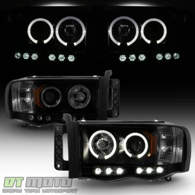 Black Smoke 2002-2005 Dodge Ram 1500 2500 3500 LED Halo Projector Headlights Set - Image 1 of 4