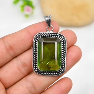Natural Peridot Gemstone Pendant 925 Sterling Silver Handmade Jewelry Women Gift - Picture 1 of 6