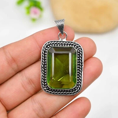 Natural Peridot Gemstone Pendant 925 Sterling Silver Handmade Jewelry Women Gift - Image 1 of 4