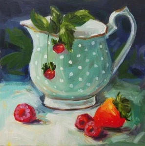 Oil Painting Original Art Berry Still Life Kitchen Art 6 x 6 inches - Picture 1 of 5