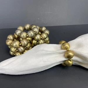 Gold Tone Beads Napkin Rings Set of 8 Bohemian Maximalism Holders Vintage - Picture 1 of 5