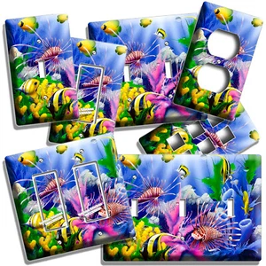 TROPICAL SEA CORAL LION FISH AQUARIUM LIGHT SWITCH OUTLET WALL PLATES ROOM DECOR - Picture 1 of 34