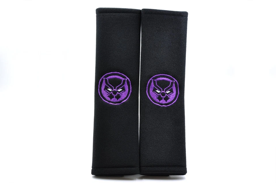 2 pcs (1 PAIR) Black Panther Embroidery Seat Belt Cover Pads (Black pads) - Image 1 of 1