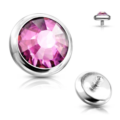 Juego de bisel de gema plana roscado interno de acero quirúrgico 14G de 1 pieza con tapa de anclaje dérmico  Foto 1 de 4