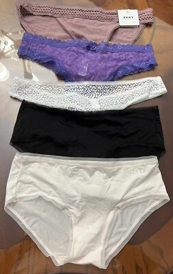 NUEVO SIN ETIQUETAS DKNY Bragas Conjunto De 5 Piezas Ex Pequeño/Mediano 2 Boyshort 2 Tanga 1 Bikini Foto 1 de 4