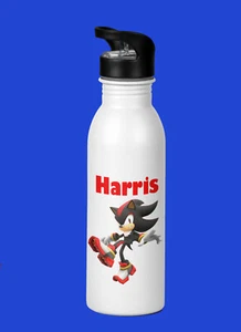 Kids Personalised Drink Water Bottle Sonic Shadow Hedgehog Boy Child Birthday - Picture 1 of 3
