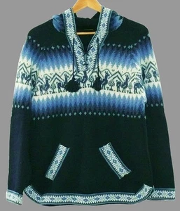 Peru Alpaka Pullover blau marine, Gr. M L XL, Alpaca Wolle Lama Ethno Muster - Bild 1 von 2