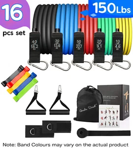 Juego de 16 bandas de resistencia tubos de entrenamiento de ejercicio de hasta 150 libras con asas de espuma - Imagen 1 de 10
