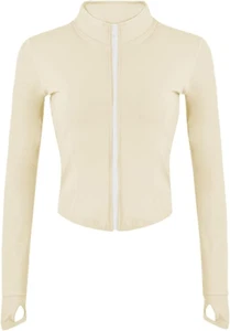 Womens Lightweight Full Zip Running Track Jacket Workout Slim Fit Yoga Sportwear - Picture 1 of 12
