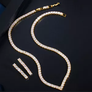 Conjunto de joyas collar de boda enchapado en oro de lujo circonita cúbica en forma de V - Imagen 1 de 16
