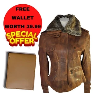 100% Genuine Leather Jacket Women+FREE Leather Wallet Christmas Gift New year - Picture 1 of 8