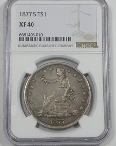 Dólar comercial 1877-S certificado NGC XF 40 dólares de plata - Imagen 1 de 4
