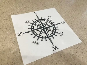 Marine Compass Decal Black Vinyl 8" + FREE Shipping and FREE Fish Decal - Picture 1 of 1