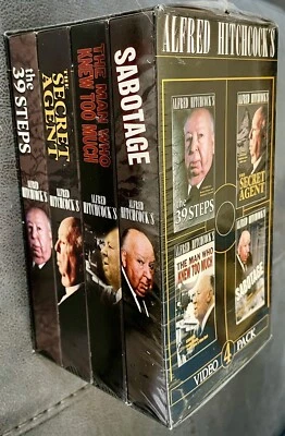 Albert Hitchcock’s 4 Pack VHS Sabotage 39 Steps Secret Agent Man Who Knew Too - Image 1 of 2