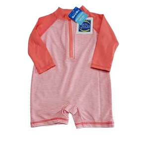 Kleinkind Mädchen Schwimm Body Anzug mit Sonnenschutz UPF 50+ koralle rosa Streifen - Bild 1 von 4