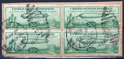 US Stamp C18 Used VF baby zeppelin block of four on paper ZAYIX 1024S0271 - Image 1 of 2