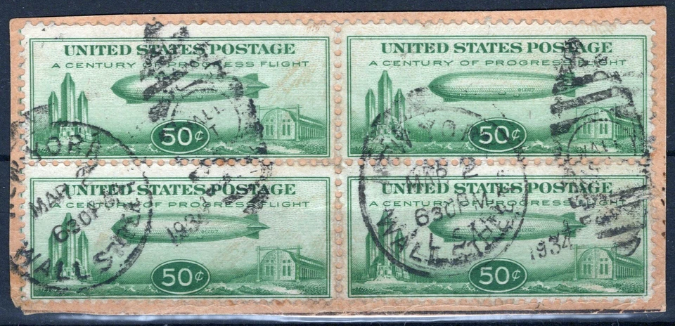 US Stamp C18 Used VF baby zeppelin block of four on paper ZAYIX 1024S0271 - Image 1 of 2