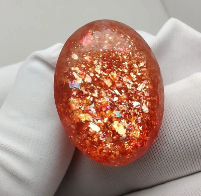 Piedra solar natural multi Schiller forma ovalada naranja para joyería de anillo 47,3 quilates Foto 1 de 4