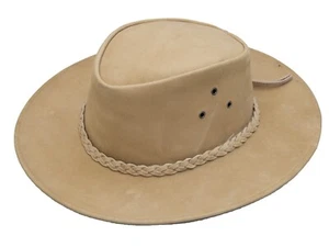 NEW Wombat Walkabout Soft Full Grain Leather Hat - Light Brown / Sand Colour - Picture 1 of 6