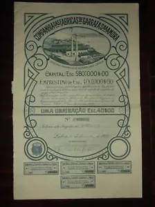 Portugal Titles of Shares, Companhia das Fabricas de garrafas na Amora 1920 - Picture 1 of 3