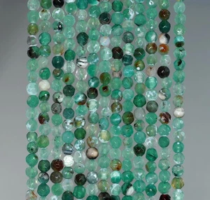 4MM AGATE GEMSTONE LIGHT GREEN FACETED ROUND LOOSE BEADS 15inch - Picture 1 of 1