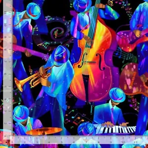 Music Jazz Keyboard Bass Drum Fusion 2230 Timeless Durable Cotton Fabric 68" END - Picture 1 of 2