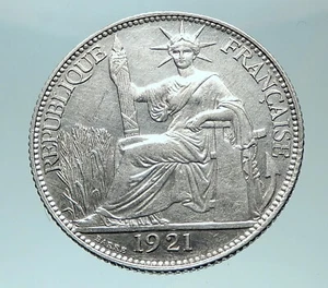 1921 A FRENCH INDO-CHINA Genuine OLD Silver 20 Cent Coin France Republic i82036 - Picture 1 of 3