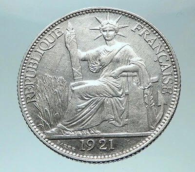 1921 A FRENCH INDO-CHINA Genuine OLD Silver 20 Cent Coin France Republic i82036 - Image 1 of 3