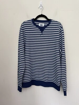 Top de manga larga a rayas cuello redondo azul marino antiguo forrado de vellón náutico ~ para mujer talla L Foto 1 de 4