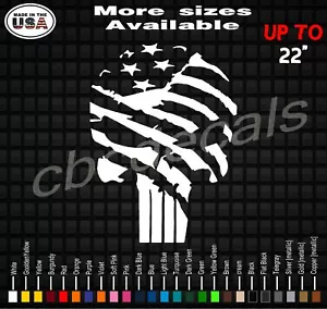 Punisher Skull American Flag Vinyl Decal Sticker Car and Truck Window Graphics - Foto 1 di 1